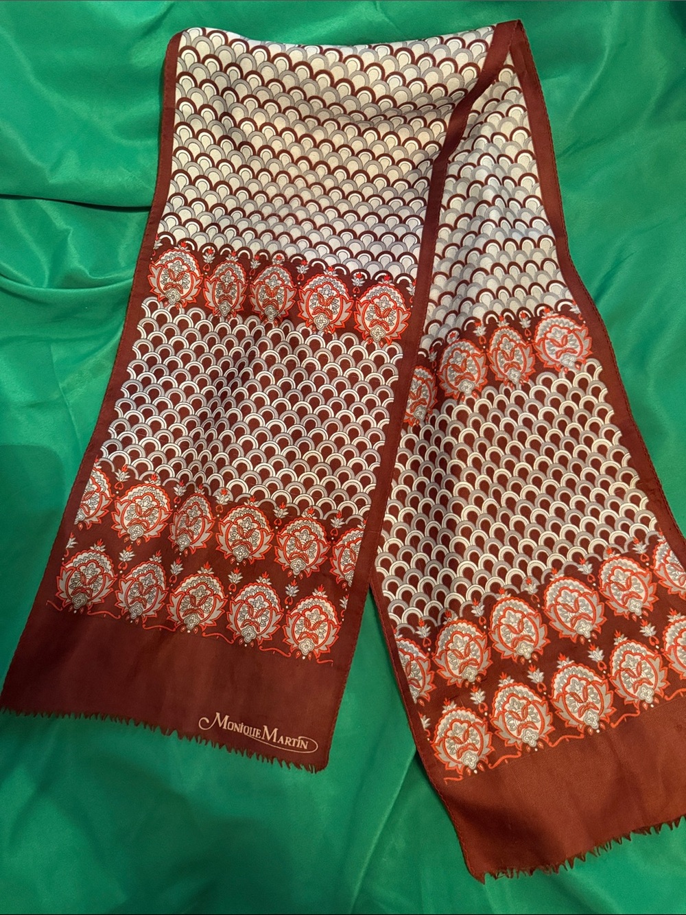Monique Martin Red and Cream Patterned  Scarf